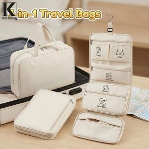 Keranixy 7-in-1 Travel Luggage Organizer Waterproof Foldable Hanging Design Spacious Short Trip Family Travel