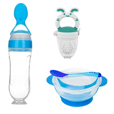 Silicone Baby Feeding Essential Feeder Bowl Spoon Pacifier Silicone bib Toothbrush Combo set