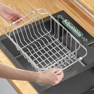 KECTTIO Large Capacity Stainless Steel Dish Drying Rack Rustproof Layer 304 Stainless Steel Kitchen Sink Dish Drainer Durable Material Adjustable Design Dishes Draining Storage Rack Kitchen Use