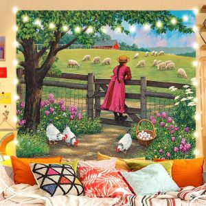 ผ้าพื้นหลังชีวิตชนบทวินเทจ ฉากอเมริกัน ผ้าแขวนถ่ายทอดสด ตกแต่งห้องนอน หอพัก บ้านเช่า ผ้าผนัง