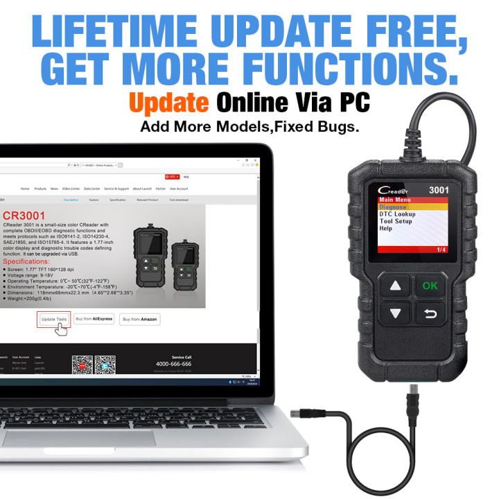 LAUNCH CR3001 Upgrade Version YA101 OBD2 Auto Car Diagnostic Scanner Tool Car Automotive Erase