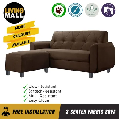 LIVING MALL Murray 3 Seater Fabric Sofa Set with Ottoman w/ Pet-Friendly Option