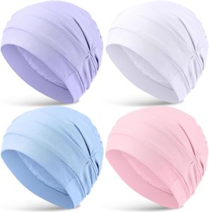 JenPen 4 Pcs Silk Satin Sleeping Bonnet for Women Soft Chemo Satin Lined Headwear Stay on All Night Slouchy Beanie Hat Hair Wrap for Curly Short Long Hair
