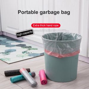 1 roll portable thickened garbage bag drawstring closing kitchen garbage plastic bag disposable large [F06]