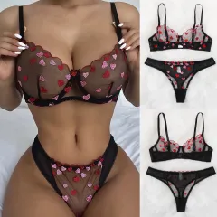 ZZOOI Ellolace Lingerie Sexy Women's Underwear Floral Embroidery Lingerie  Set Lace Transparent Sexy Things Female Underwear Set