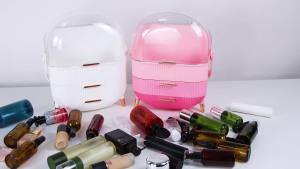 Preppy Makeup OrganizersSkincare Organizer for College StudentsPortable Cosmetic Organizer Makeup Caddy for DormBathroomDresser Cosmetic Storage. (ClearBlack)