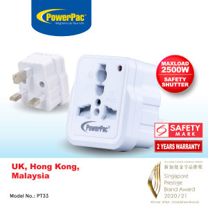 PowerPac 3 Pin Multi Adapter Universal Travel Adapter 2 Pin Adapter(PT33/PT13BK)