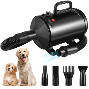 Dog Hair Dryer Blaster 3200W/4.5HP Pet Grooming Hair Dryer Low Noise Temperature Heater With 4 Different Nozzles And Pet Grooming Brush