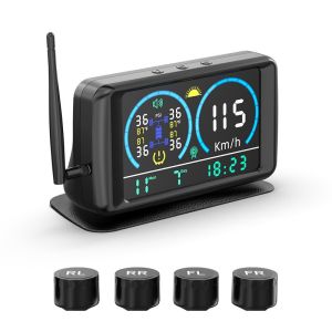 Tire Pressure Monitor Time Temperature Smart Digital Display with Solar Power Speed Sensor for Cars and Trucks