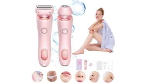 Electric Razor for Women Rechargeable Hair Remover Portable and Safe Lady Razor 2 in 1 Double-Headed Waterproof Wet and Dry Electric Bikini Trimmer for Women (Blue)