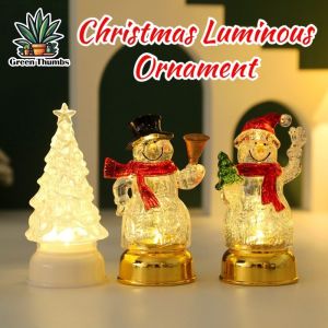 Crystal Figurine Lamps Christmas Snowman Figurine Light Crystal Tree Light Electronic Night Lamp for XMAS Desktop Decor