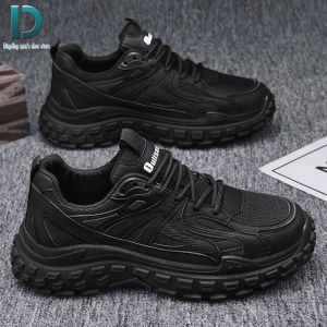 Pure Black Mens Mesh Sports Shoes Non-Slip Wear-Resistant Work Labor Protection Tire Sole Daddy Trendy Shoes