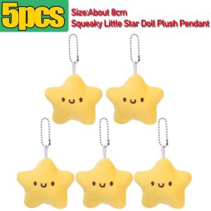 5Pcs Squeaking Little Star Doll Plush Pendant Cute Yellow Plush Pendant Keychain Lovely Funny Doll Bag Accessories