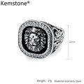 Kemstone Domineering Striped Lion Stainless Steel Ring for Men's HIP HOP Large Rings Gold Plated Jewelry. 