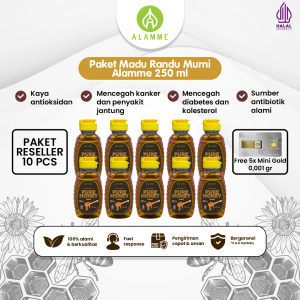 Paket Reseller Madu Randu Murni Pure Raw Honey Premium Alamme 250ml isi 10 Pcs Peningkat Stamina Daya Tahan Tubuh Imunitas Atasi Alergi Kulit Pencegah Kanker Serangan Jantung Diabetes Kolesterol Asli Halal