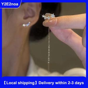 【Local shipping】 Trendy Long Wire Tassel Thread Chain Climb Star Heart Beads Pendants Drop Earrings Womens Straight Hanging Earrings Jewelry