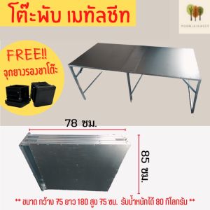โต๊ะพับ 1.8 เมตร โต๊ะขายของตลาด โต๊ะเหล็กพับ ติดแผ่นเมทัลชีท โต๊ะพับ โต๊ะขายของตลาดนัดพับได้