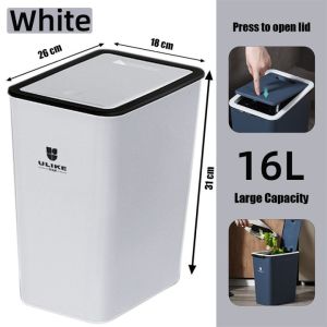 16L Press Type Trash Can Rectangular Trash Can Household Living Room Kitchen Bathroom Trash Bin With Cover Nordic Style Trash Bin With Lid