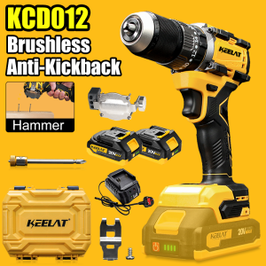 KEELAT KCD012 20V Cordless Brushless Drill 3-in-1 Impact Electric Screwdriver Hammer Drill 80Nm Smart Anti-Twist Drill
