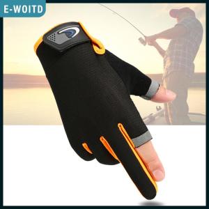 E-WOITD 1Pair Anti-Slip Breathable Fishing Gloves Two Finger Cut Durable Outdoor Sport