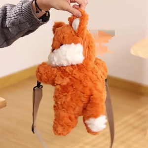 Plush Foxes Shoulder Bag Soft Crossbody Bag Girls Cartoon Backpack Lovely Animal School Bag Purse for Winter
