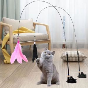 JUTBONG Detachable Cats Toys with Bell 80CM Feathers Wand With Super Suction Cup Bite-resistant Kitten Toys Cat Accesorios
