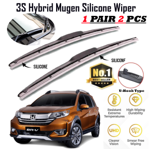 1pair(set) Honda BRV Mugen Japan Silicone Wiper Blade Front Windscreen 3 Section Boneless Full Silicone Wiper U Hook J Hook