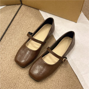 IELGY Temperament Square Toe Flat Single Shoes Womens 2024 French Vintage Mary Jane Leather Shoes
