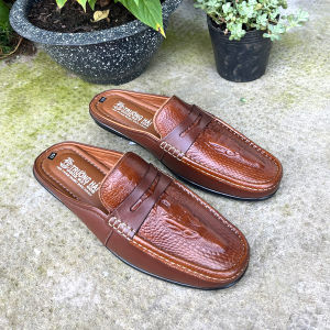 Dép Nam Sục da bò Trường Hải dập vân cá sấu màu vàng SN160 CÓ SIE LỚN