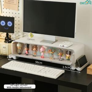 [OKLIFE. SG]Desk Organizer Monitor Stand with LED Lighted Display  for Pop Mart Figurines & Stationery
