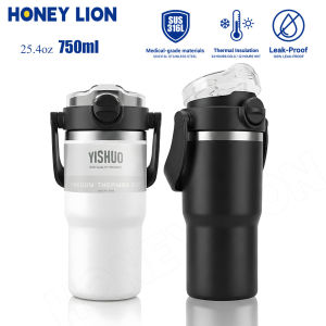 HoneyLion - 750ML Stanley Style Tumbler with Handle | Leak Resistant Flip Straw Water Bottle | Insulated Stainless Steel Vacuum Flask BPA-Free for Car