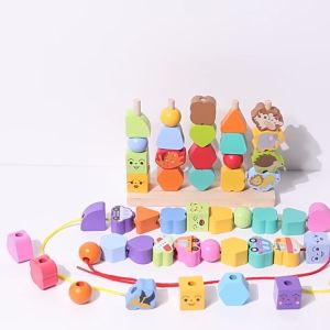 Montessori Wooden Lacing & Stacking Beads Toy Set Educational Learning Fine Motor Skill
