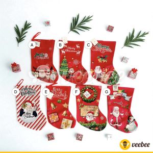 Hiasan Sepatu Natal Flanel Print 19x30cm (V95) | Kaos Kaki Natal Gantung