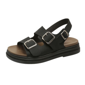 [Free Shipping] WomenS Roman Sandals Summer New Fashionable Thick-Soled Double Buckle Flat Beach Sandals For Women Trendy