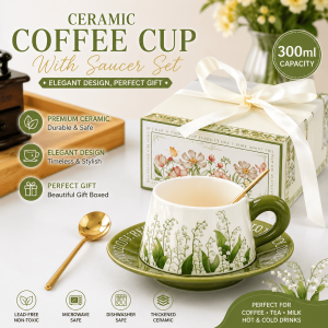 Floral Ceramic Cup and Saucer Set Coffee Cup Mug 300ml Souvenirs Couple’s Mug Wedding Gifts Gift Box