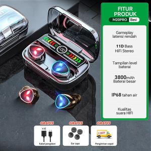New TWS Dan Powerbank 2 in 1 M20 Pro(M10pro Update) Headset Bluetooth V5.3 Nirkabel Earphone Gaming Powerbank 3800mAh Full Bass Di Telinga Hifi Mini Tahan Air Earbud Musik Olahraga Headphone Sentuh Cerdas 【Garansi 12 Bulan】