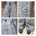 Rolanko Girls Jean Trousers Kids Wide Leg Baggy Denim Bottom Straight Pants Children Casual Clothes. 