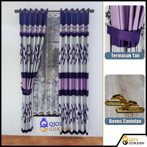 Gorden Jendela Kamar Mewah Bahan Kain Blackout Import Tebal Tidak Terawang Motif Batik Emas
