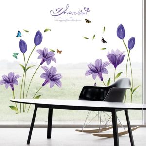Decal dán tường hoa tulip và cành đào sẵn keo dán