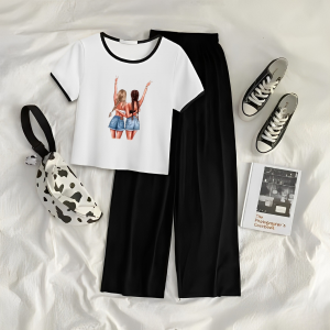 JOY Baju Setelan Crop Ringer Tee Dan Celana Panjang Glowing Together