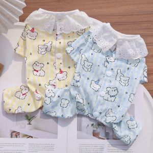 MIRELAE Thiết kế cài nút Bộ đồ ngủ cho chó Họa tiết sọc Vải cotton Đồ ngủ cho thú cưng Mềm mại Thoáng khí Áo sơ mi cho chó con Dành cho chó nhỏ.
