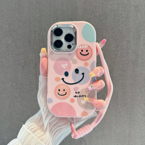 Case  Xiaomi Redmi 13C 14C 9C 10A 9A 12 4G Note 10 13 14 Poco C65 M5S C75 Casing Tali Gelang Manik Happy Smile Pink Unik Lucu Softcase Silicone Premium