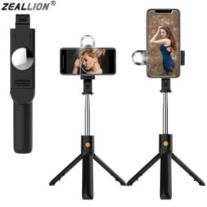 Zeallion Wireless Bluetooth Selfie Stick Fill Light Selfie Stick Live Support Horizontal Shot Vertical Tripod Selfie Stick with Shutter Remote for iPhone Samsung Huawei Oppo Vivo