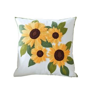 ZYJC SHOP Hoa Thêu Vỏ gối hình hoa hướng dương 45x45cm Hình vuông Vỏ gối Phong cách đồng quê Phong cách Ins Phòng khách/văn phòng