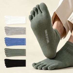 Pure Cotton Five Finger Short Socks Men Sweat Absorbent Antibacterial Breathable Mesh Boat Socks Running Sports Toe Sock