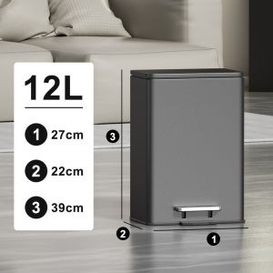 JustLiving 12L Light Luxury Stainless Steel Trash Can With Lid European Household Living Room Bedroom Kitchen Pedal Style Large Capacity Garbage Cans Kitchen Office Direct Casting Storage Bin garbage cans