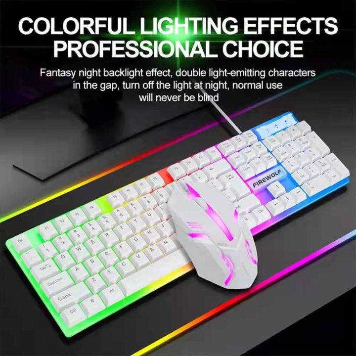 FIREWOLF FWK-230 Rainbow LED Gaming Keyboard And Mouse Combo Bundle ...