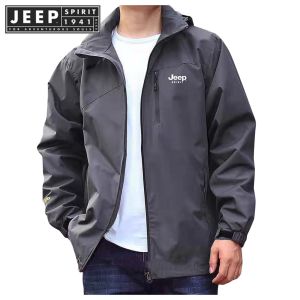 JEEP SPIRIT 1941 ESTDmens outdoor hiking jacket windproof waterproof camping hiking jacket detachable hat