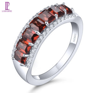 Lohaspie Jewelry Real 1.7 Carats Solid Sterling Silver 925 Ring Natural Garnet Ring 925 Silver Ring With Stone Garnet Stone Ring Ladies Birthstone Ring For Women Jewelry