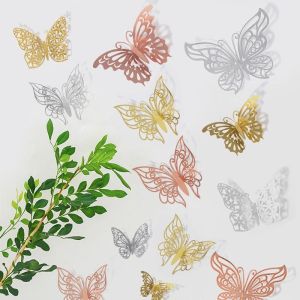 12pcs/set 3D Hollow Butterfly Stickers Wall Stickers Metal Birthday Party Wedding Decorative Stickers Wall Decoration